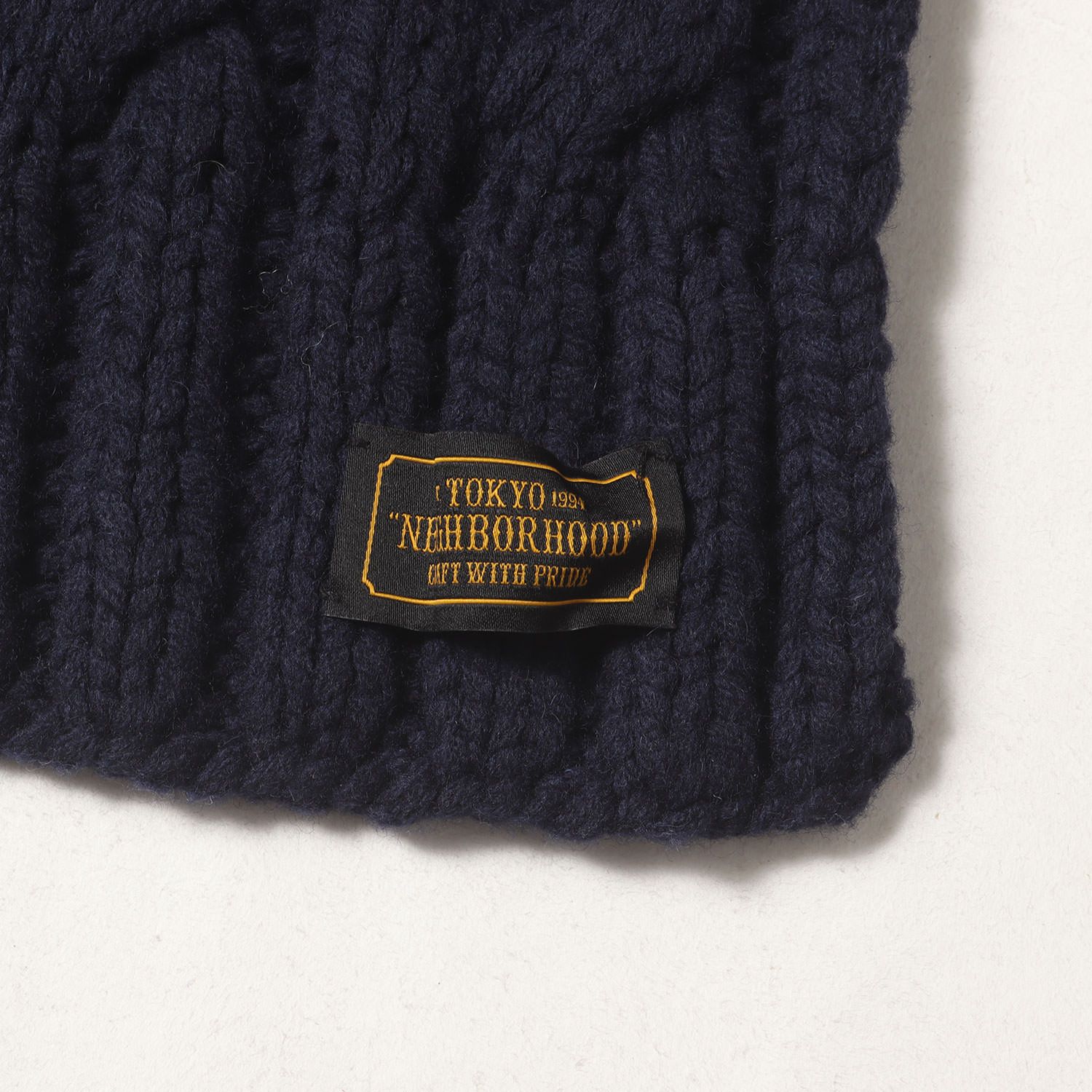 NEIGHBORHOOD ネイバーフッド ケーブル編み ウールニット マフラー ネイビー 紺 ブランド ファッション アイテム 小物 雑貨 メンズ