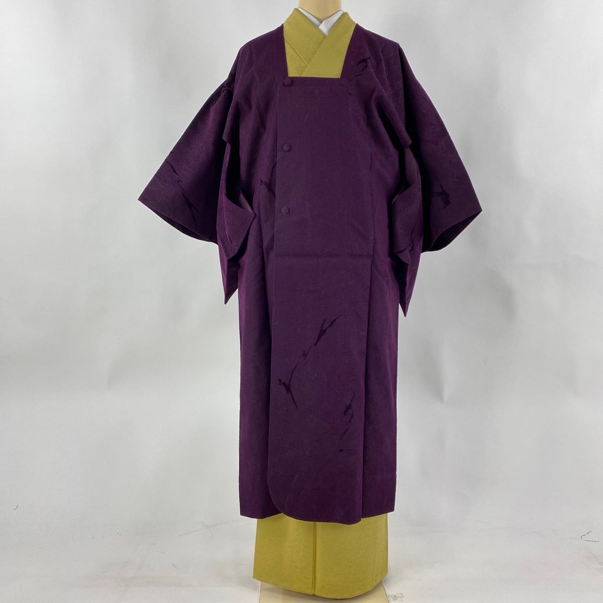 道行 身丈121cm 裄丈63.5cm S 和装コート 掻きむしら 角衿 墨流し 紫 