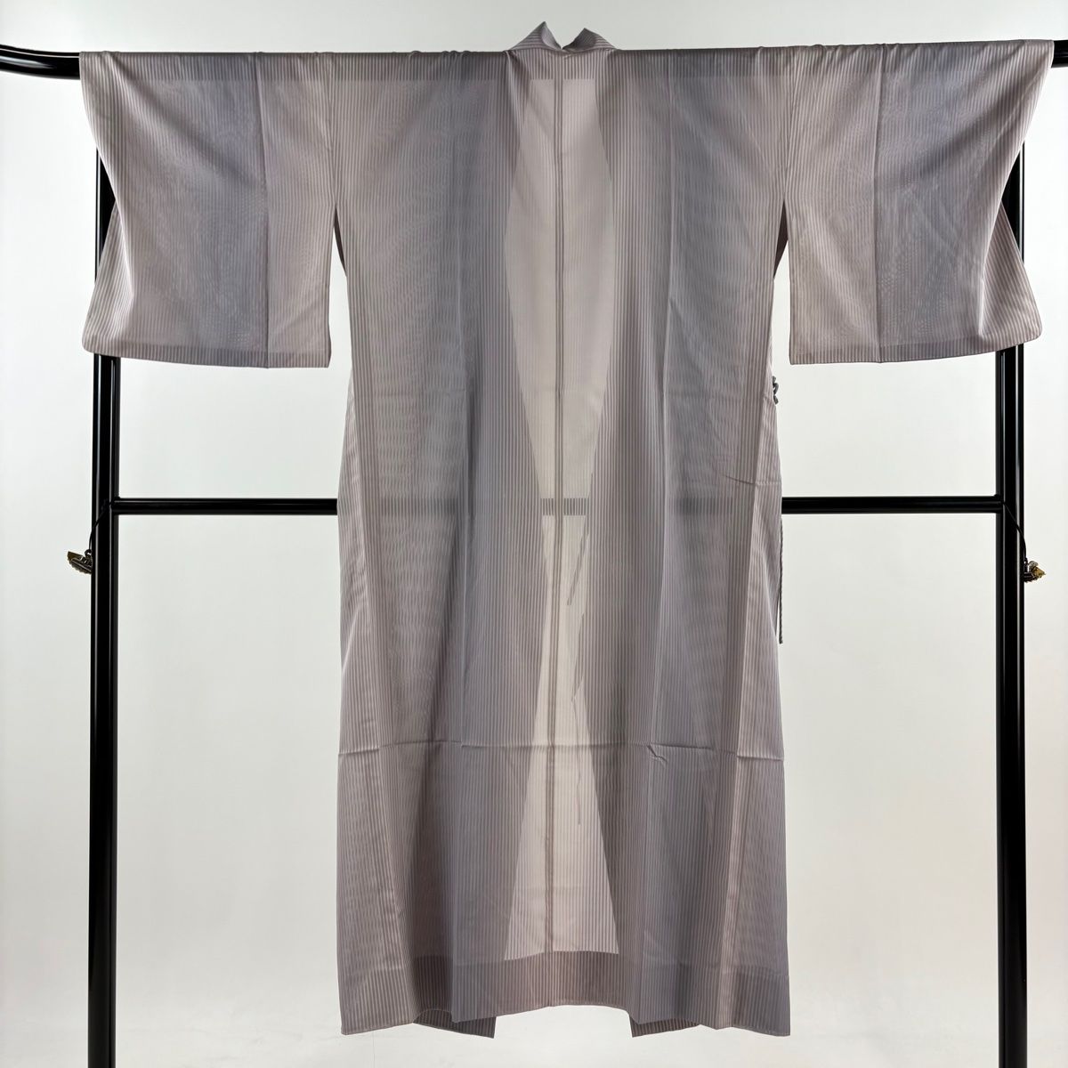道中着 身丈139cm 裄丈71cm L 和装コート 縦縞 ぼかし 灰紫 正絹 秀品