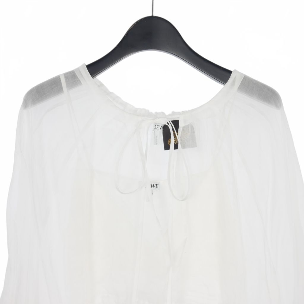 ロエベ LOEWE Paula's Ibiza Macrame Top マクラメレース コットンオーガンジー ブラウス チュニック シースルー 32 白 ホワイト ロエベ LOEWE Paula's Ibiza Macrame Top マクラメレース