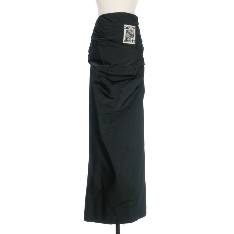 エムエムシックス メゾンマルジェラ MM6 Maison Margiela 22AW トランプパッチ ハイウエストロングスカート ボトムス 36 ブラック 黒 S62MA0086 正規