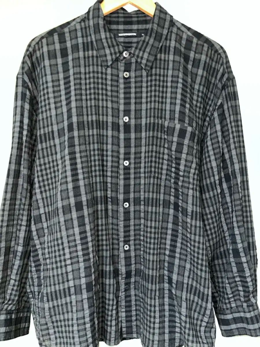 Hatchingroom Classic Shirt Seersucker CHECK Washed Charcoal 2