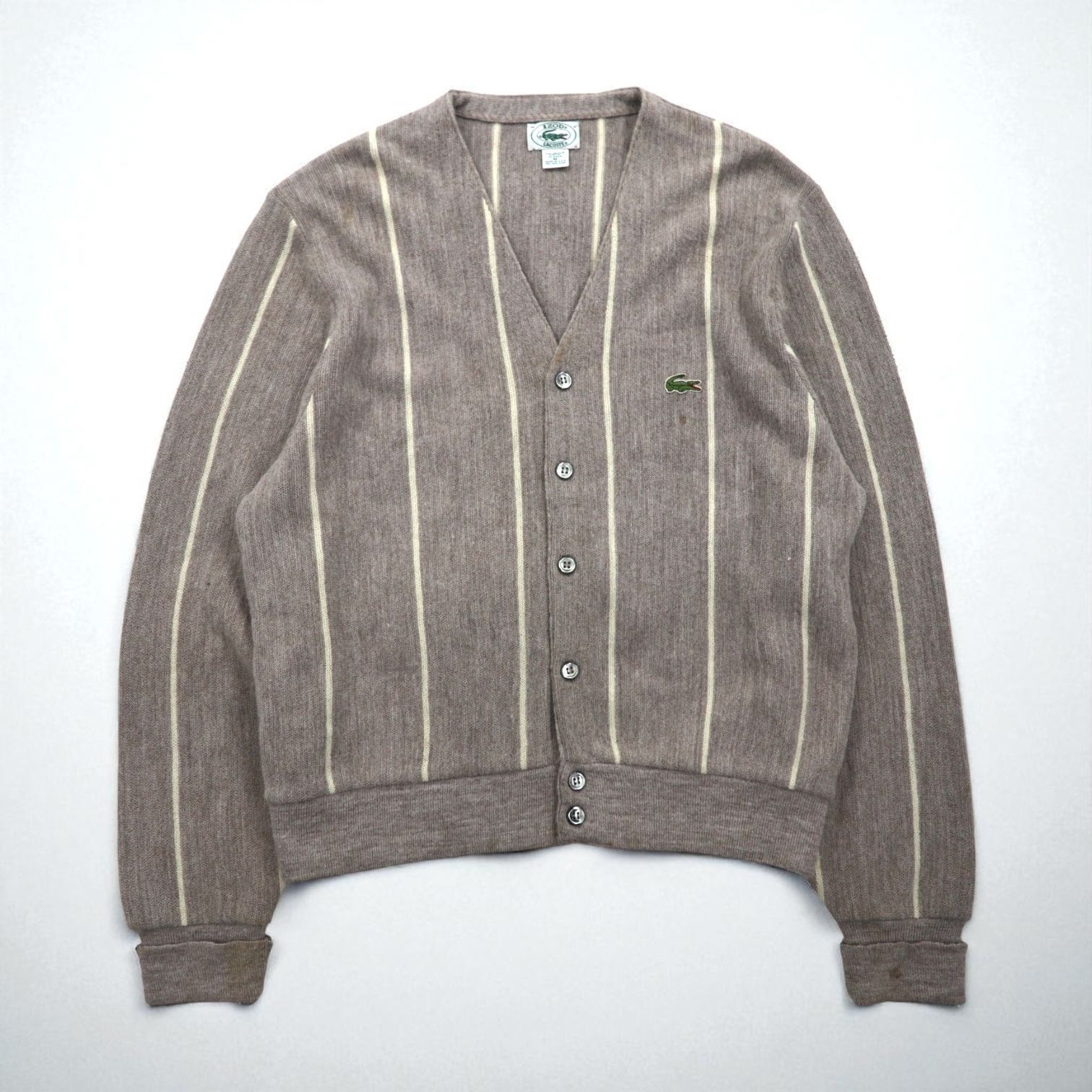 LACOSTE ニット カーディガン M グレー アクリル ストライプ