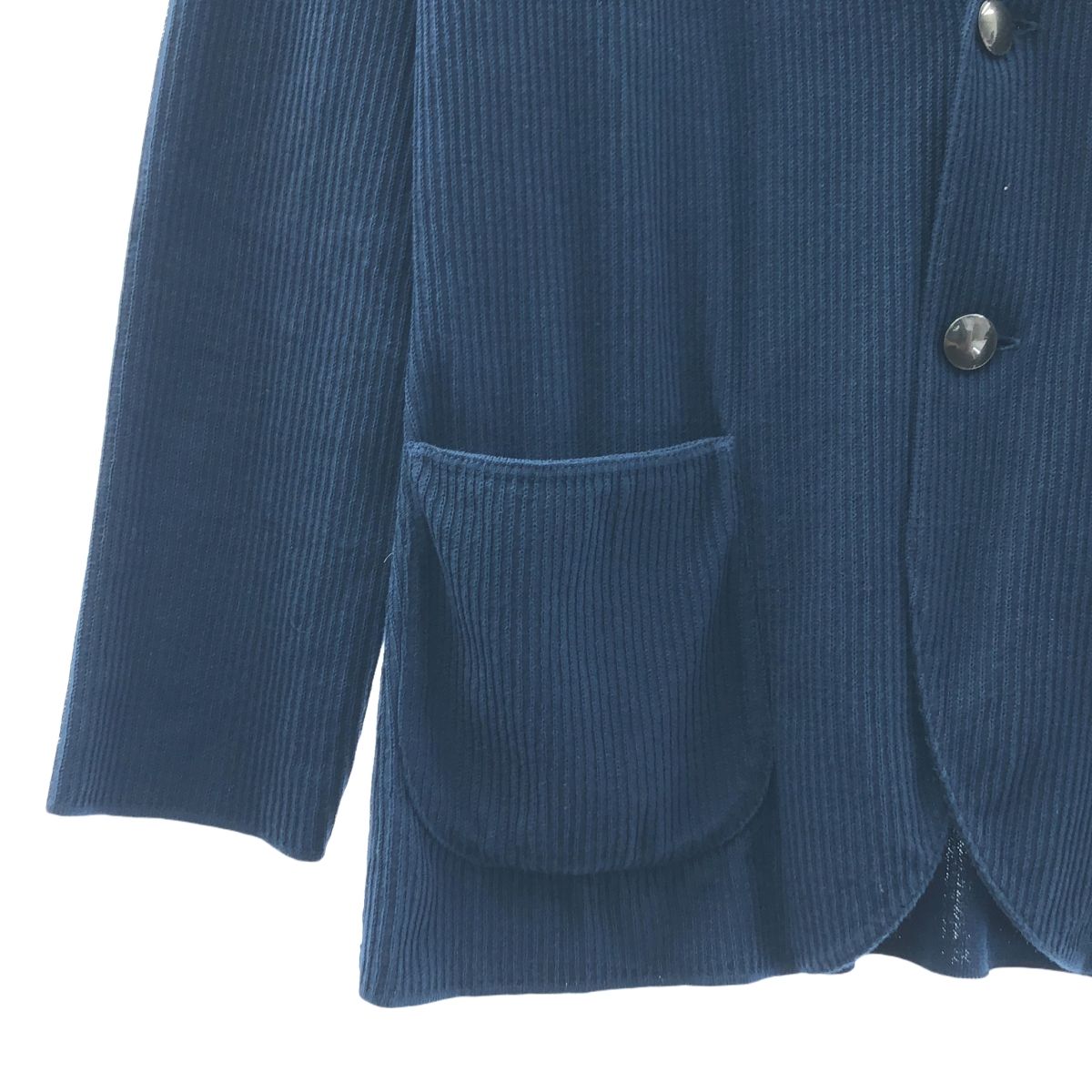 LARDINI / ラルディーニ | ブートニエール付き コットン ストライプ ニット テーラードジャケット | S | ネイビー | メンズ LARDINI / ラルディーニ | ブートニエール付き コットン ストライプ