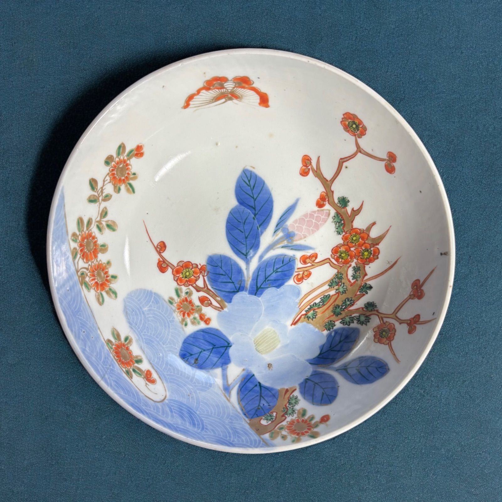古伊万里 骨董品 大鉢 大皿 大深鉢 色絵 陶器 明治 鳳凰 花 飾り