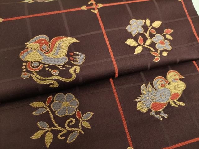 平和屋着物○名物裂一筋 西陣・あらいそ謹製 全通柄 本袋帯 格子鳥獣花