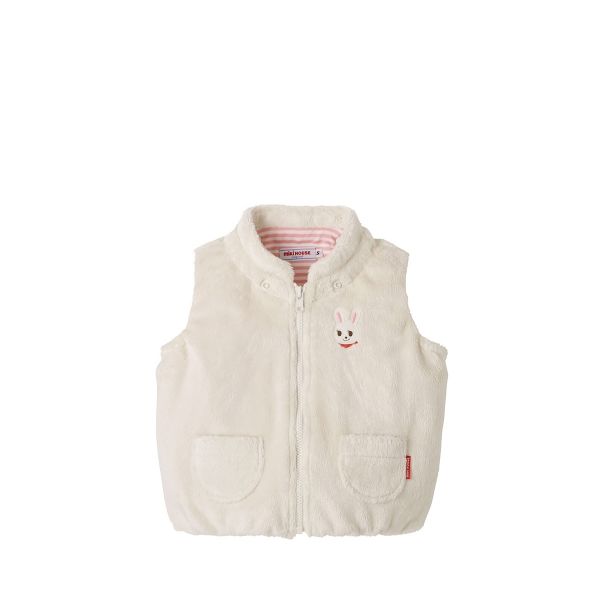  ミキハ ミキハウス mikihouse プッチー＆うさこ マイクロファー素材のフード付きベスト S-L M 80-90 cm アイボリー 31 ベビーベスト トップス