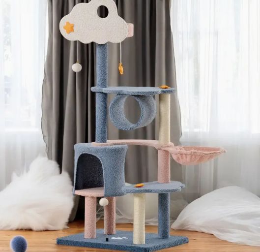 キャットタワー キャットタワー 文房具 多機能 ポンポン 多頭 雲 隠れ家 ハンモック 爪とぎポール 運動不足 省スペース おしゃれ 青 ピンク