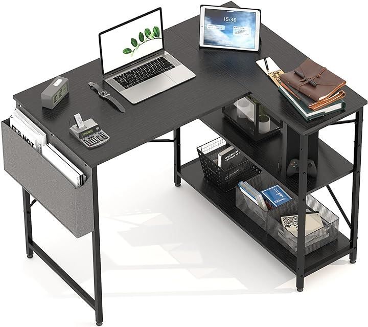 送料無料 】 100cm_ブラック HomGiz パソコンデスク l字デスク 幅100