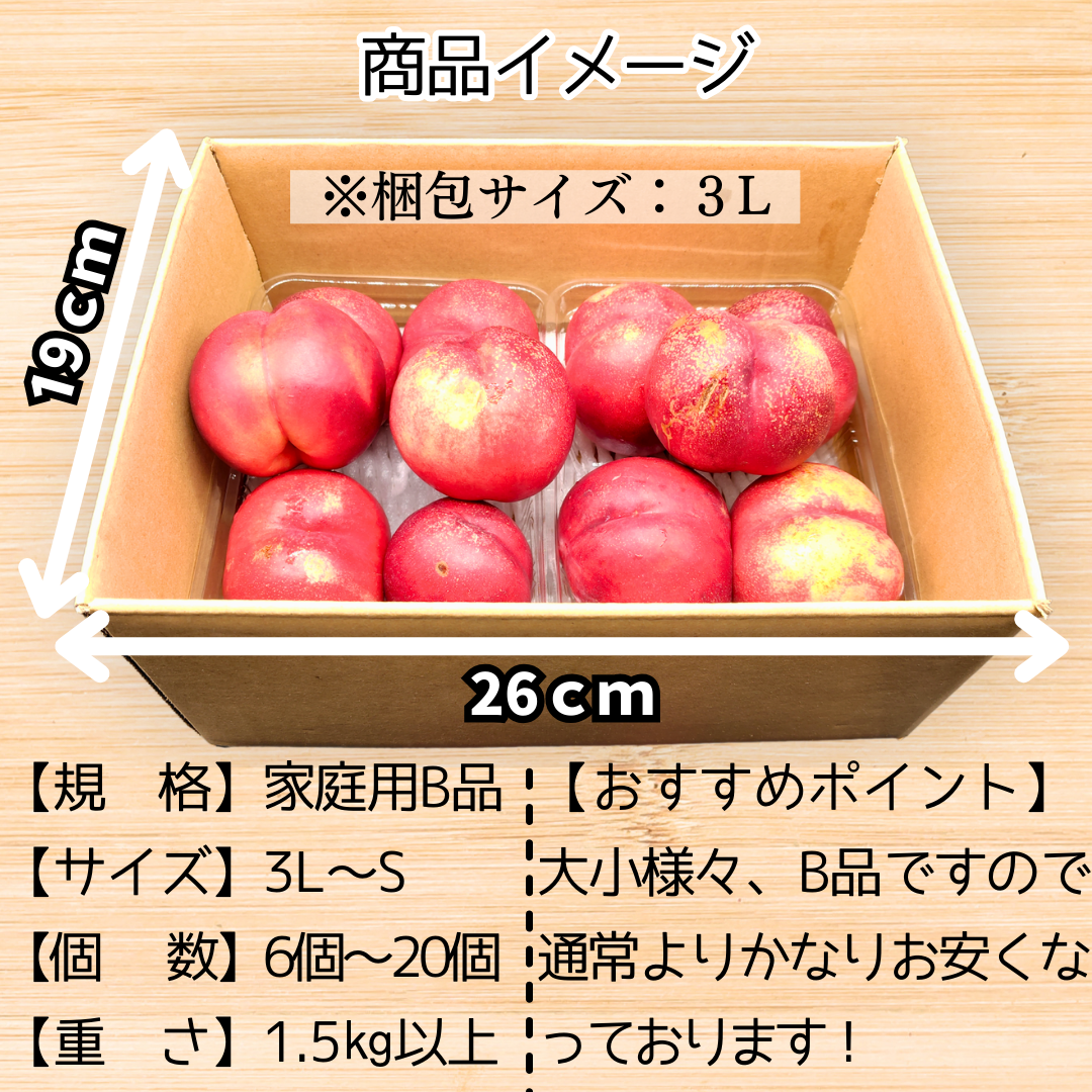 ネクタリン〜訳あり品詰め合わせ〜【サイズ】S以上【内容量】約1.5kg【産地】長野県【品種】未定【規格】ご家庭用B品【配送方法】通常配送