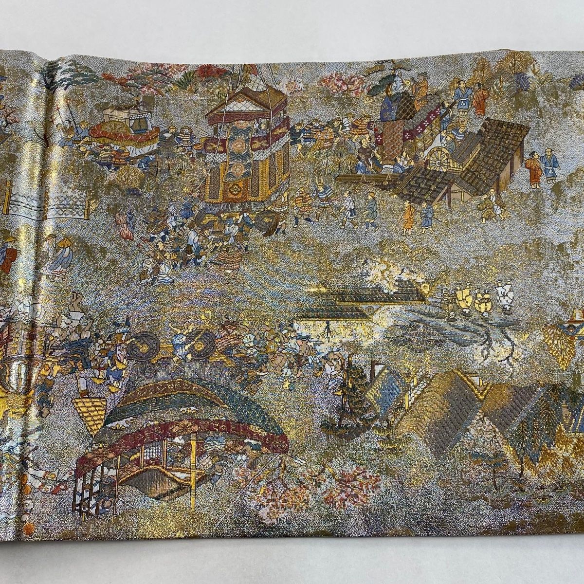 丸帯 美品 逸品 落款 徳川美術館秘蔵 紫式部源氏物語名鑑 箔 青灰色 全 