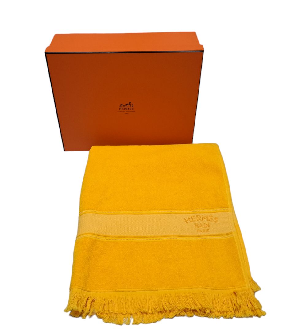  エルメス バスタオル インテリア ひざかけ ブランケット ヨッティング ロゴ ビーチタオル コットン レディース メンズ イエロー その他 バス 洗面所用品