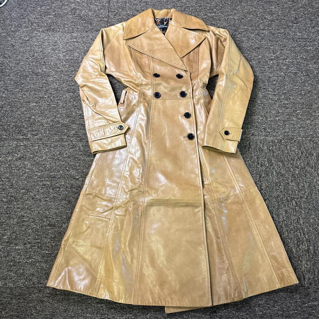 DOLCE-GABBANAレディースレザートレンチコートサイズ40