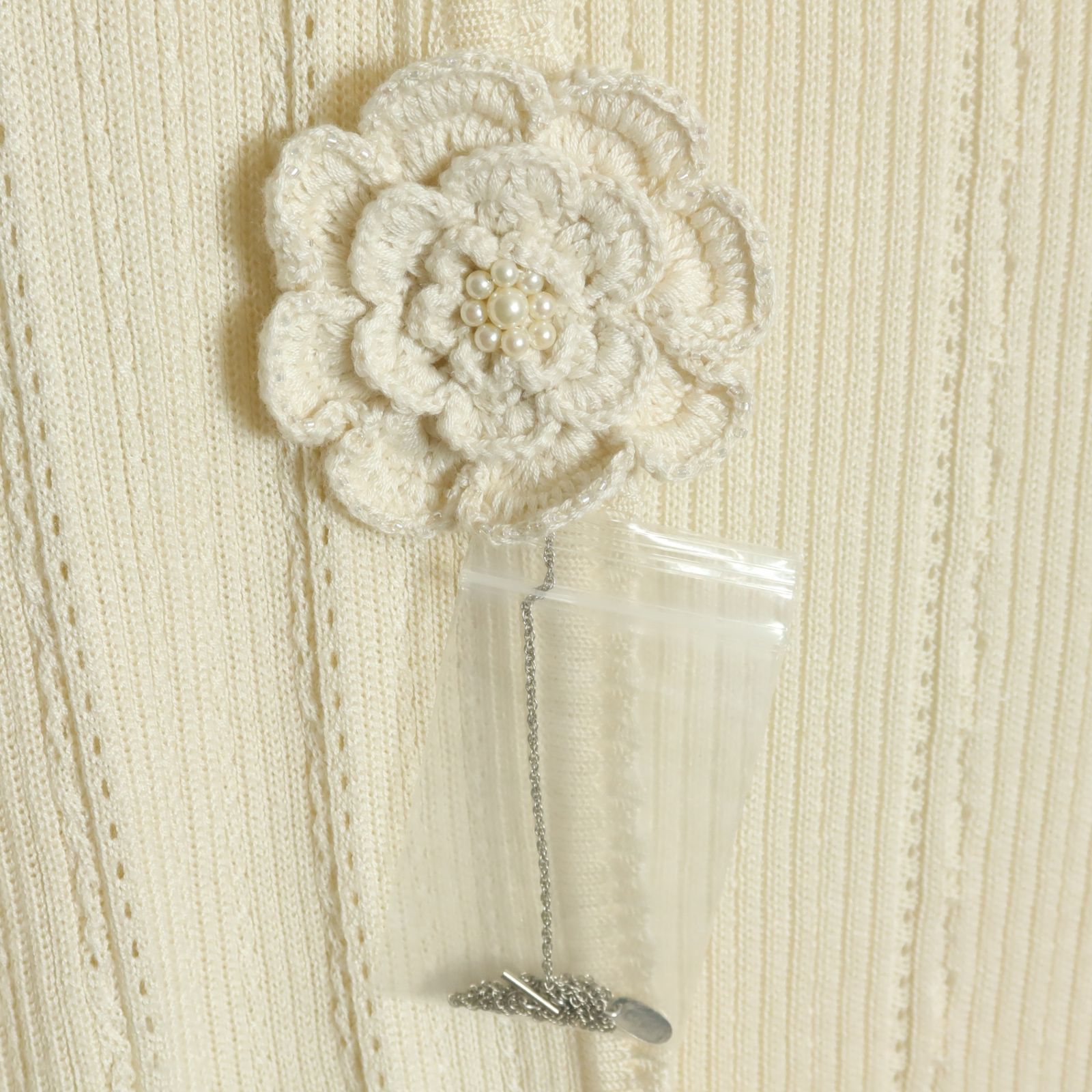 【美品】ピンクハウス コットンニットベスト 花モチーフ ピコフリル リボン 美品】ピンクハウス☆お花のモチーフ付き♪ニットベスト はおり