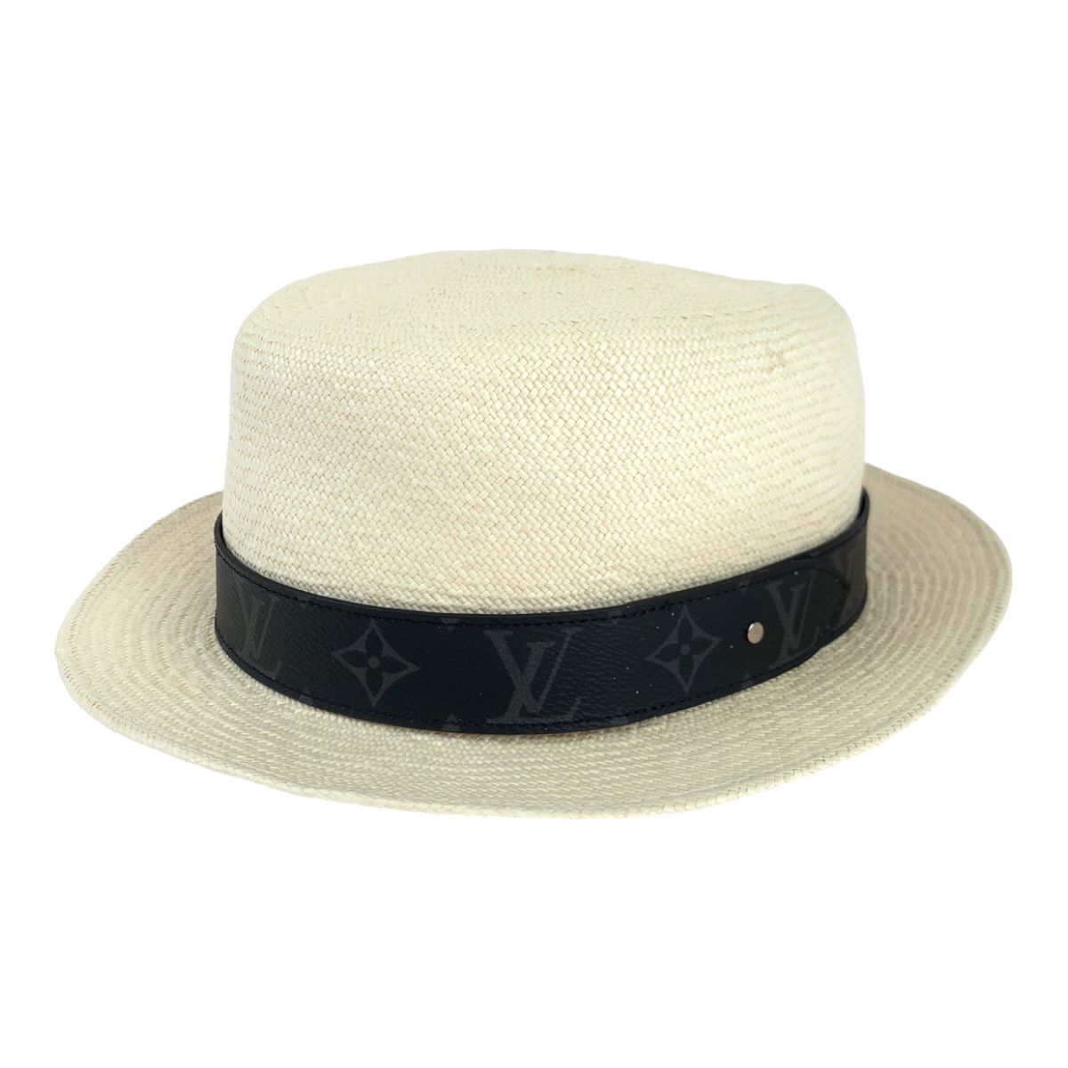 美品 LOUIS VUITTON ルイヴィトン モノグラム エクリプス シャポーサマータイム サイズ58 ホワイト 白 ベージュ M76513 ストローハット 帽子 メンズ 403843