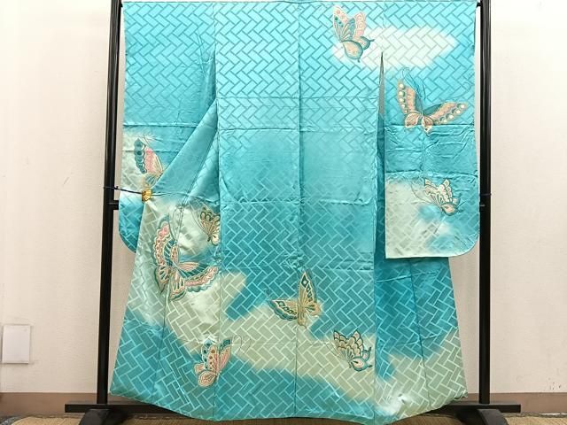 平和屋着物□極上 道中着 ロング丈 単衣 辻が花地紋 暈し染め