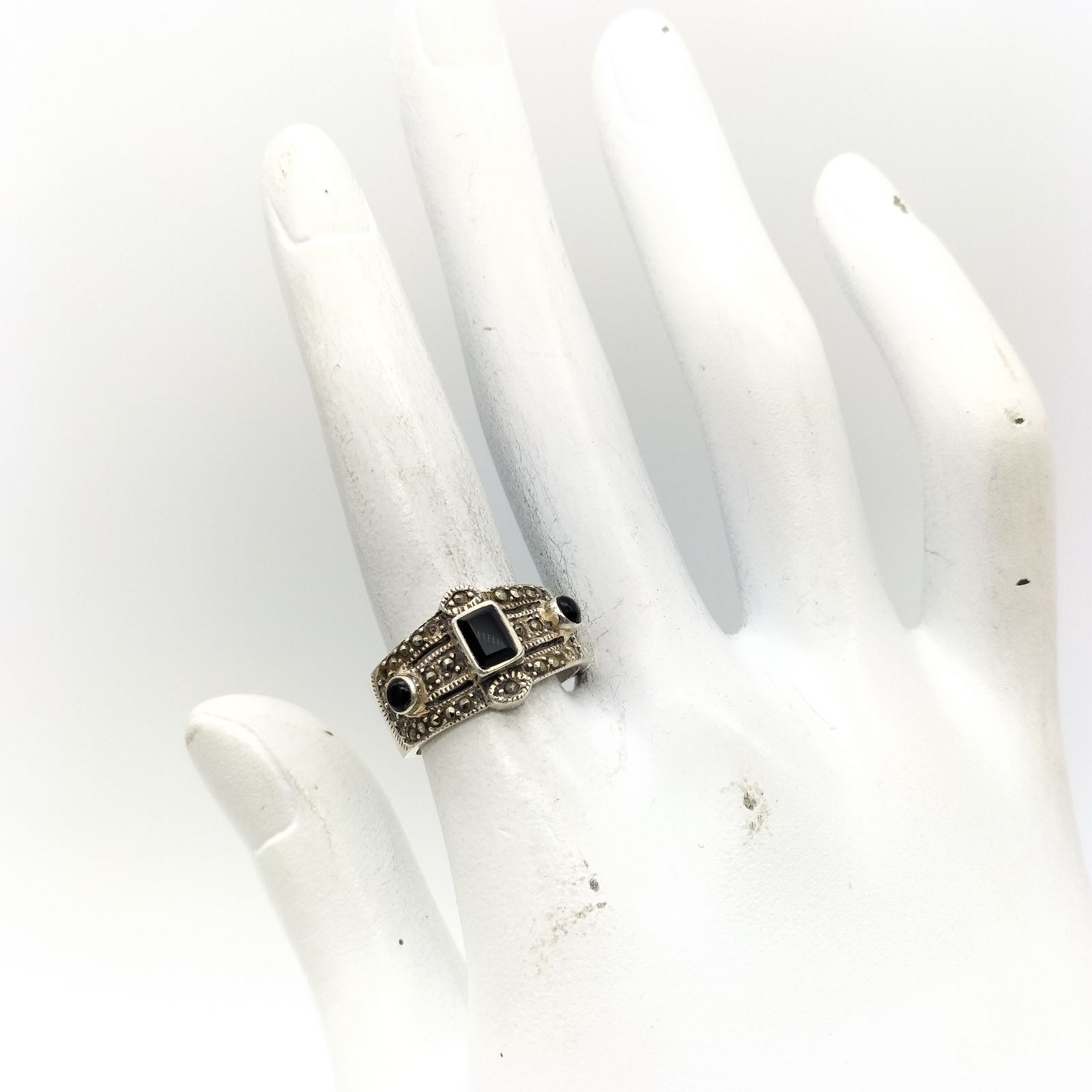 マーカサイトデザインリング オニキス SILVER シルバー925 11号 - メルカリ
