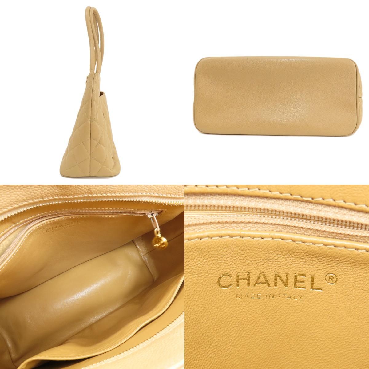 美品【Chanel】キャビアスキン トートバッグ ゴールド金具 シャネル ロゴ キャビアスキン チェーントートバッグ ブラック