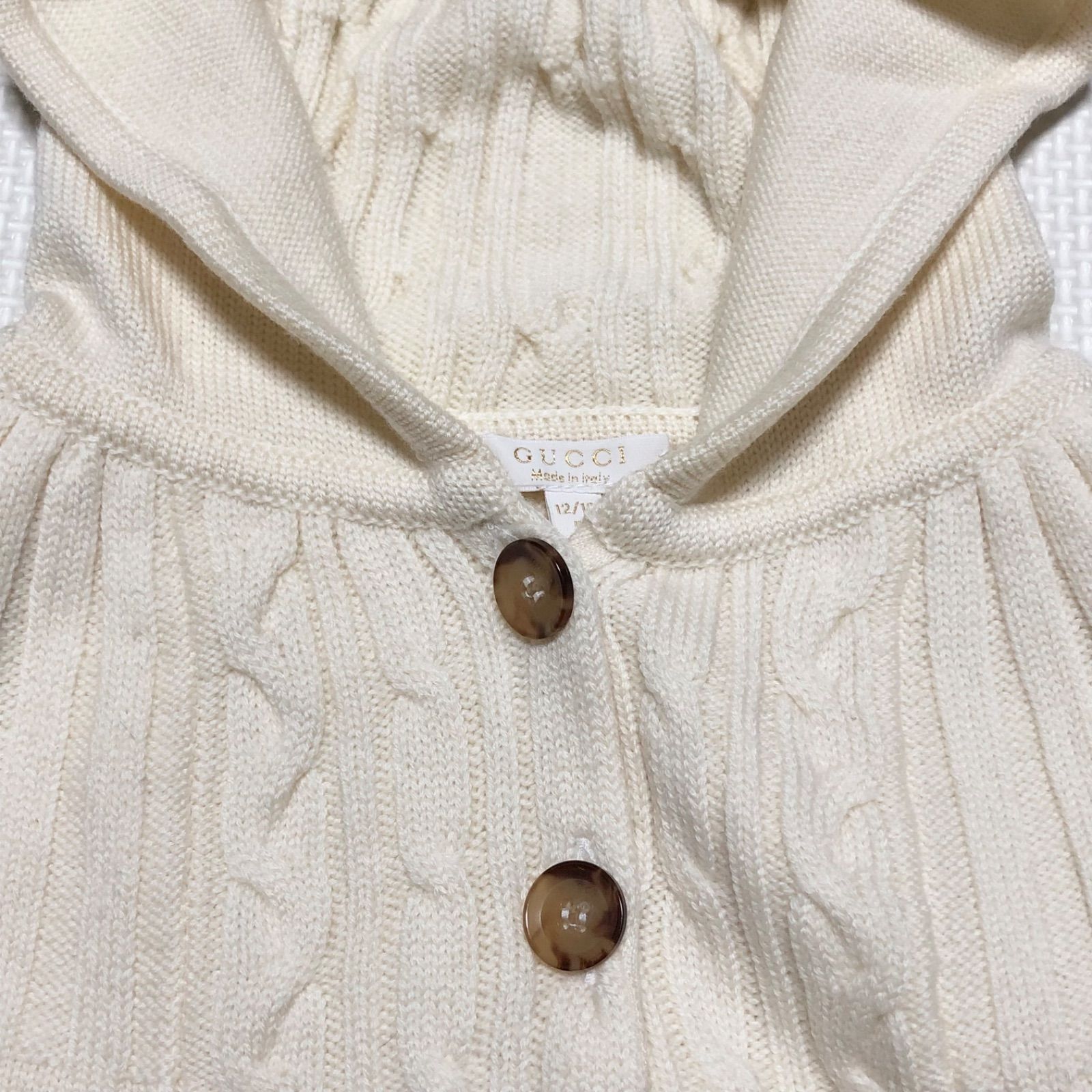 □極美品□GUCCI グッチ キッズ フード付きニットポンチョ ウール100 