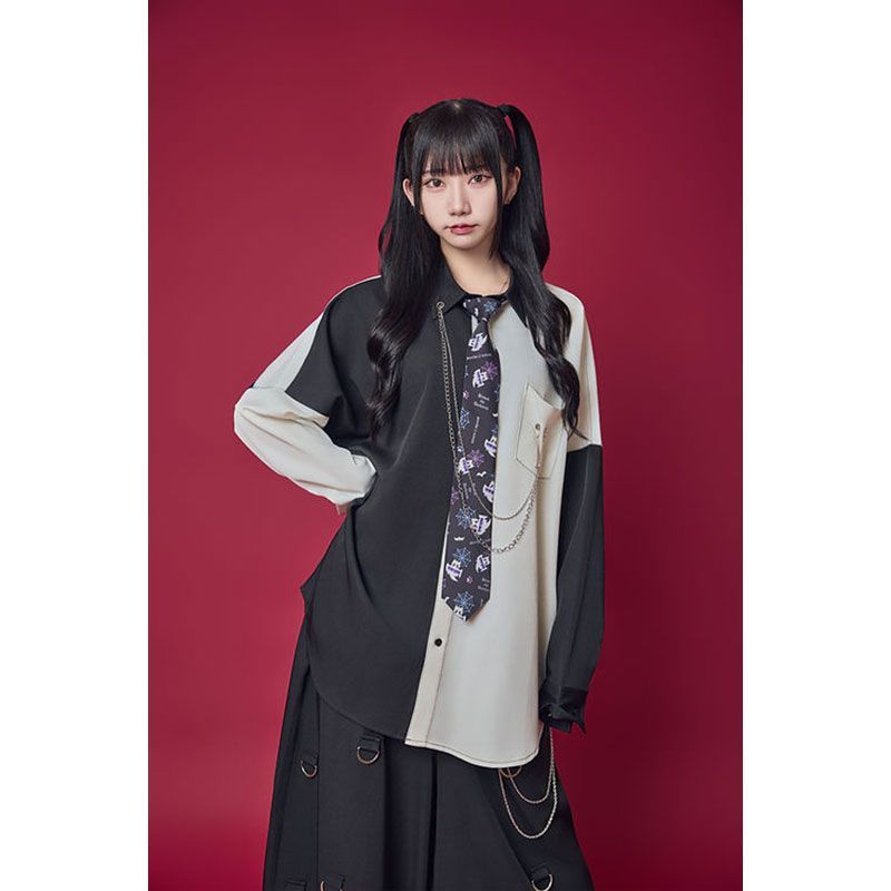 PSYCHO NATION  猫おばけタイ付チェーンシャツ　サイコネーション PSYCHO NATION サイコネーション 【MLサイズ/3カラー】猫おばけタイ