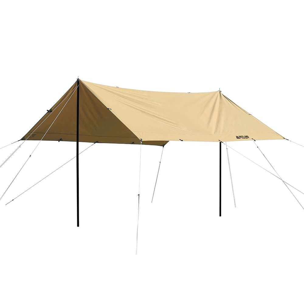 TCレクタタープ スクエア型 Mサイズ 360cm×360cm タン ポリコットン 難燃素材 撥水加工 ペグ 自在ロープ 収納袋付き VASTLAND ヴァストランド