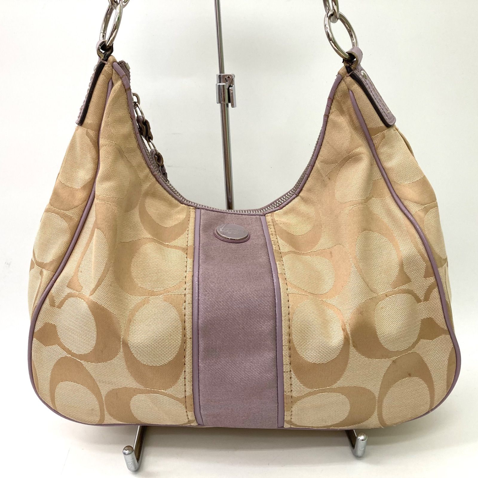COACH】コーチ ワンショルダーバッグ シグネチャー柄 ベージュ系