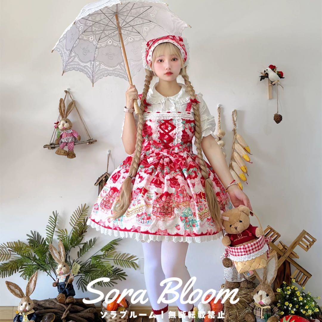 Mサイズ　ロリータLolita　イチゴケーキ柄ジャンパースカート 即日発送 新品未使用ロリータファッション??イチゴケーキ柄ジャンパー