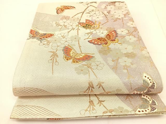 平和屋着物◎佐賀錦 六通柄袋帯 唐織 花蝶文 金銀糸 正絹 逸品