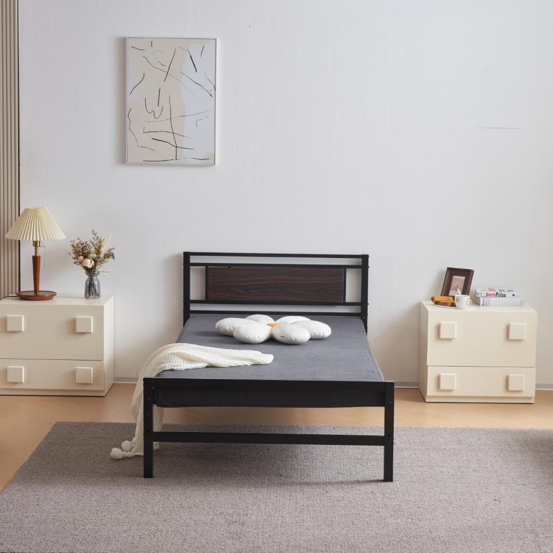 新作】【ホワイト】パイプベッド シングル ベッド 宮 三段階高さ調整可