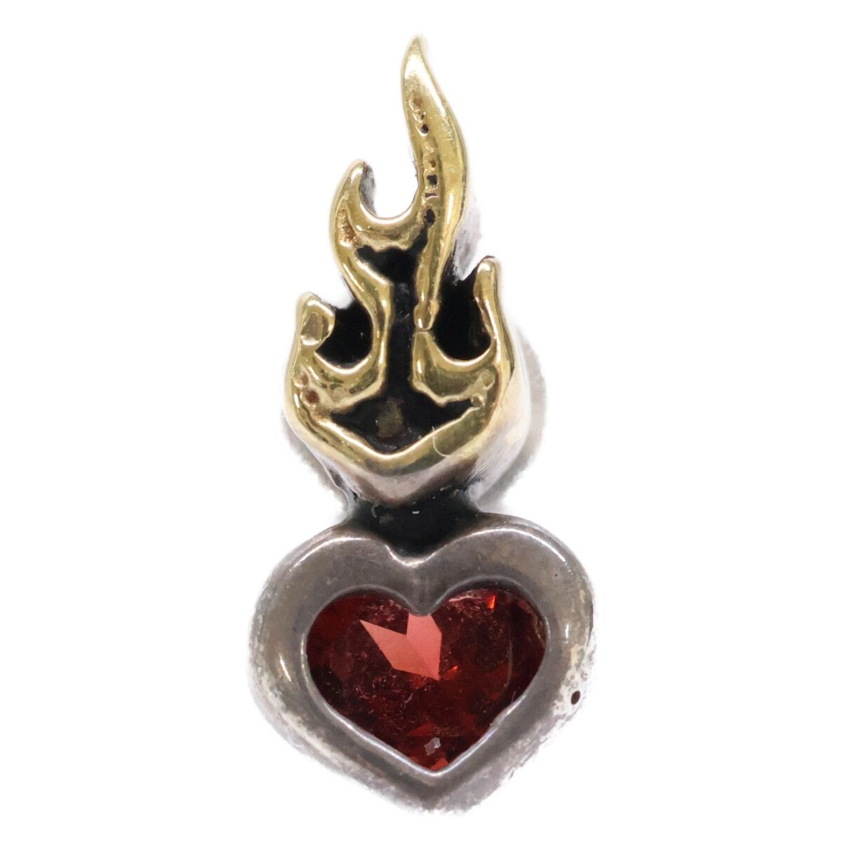 LEATHERS AND TREASURES レザーズアンドトレジャーズ K18 925 セイクリッドハートスタッド ピアス w 18Kイエローゴールドフレイム ガーネット 片耳 シングル