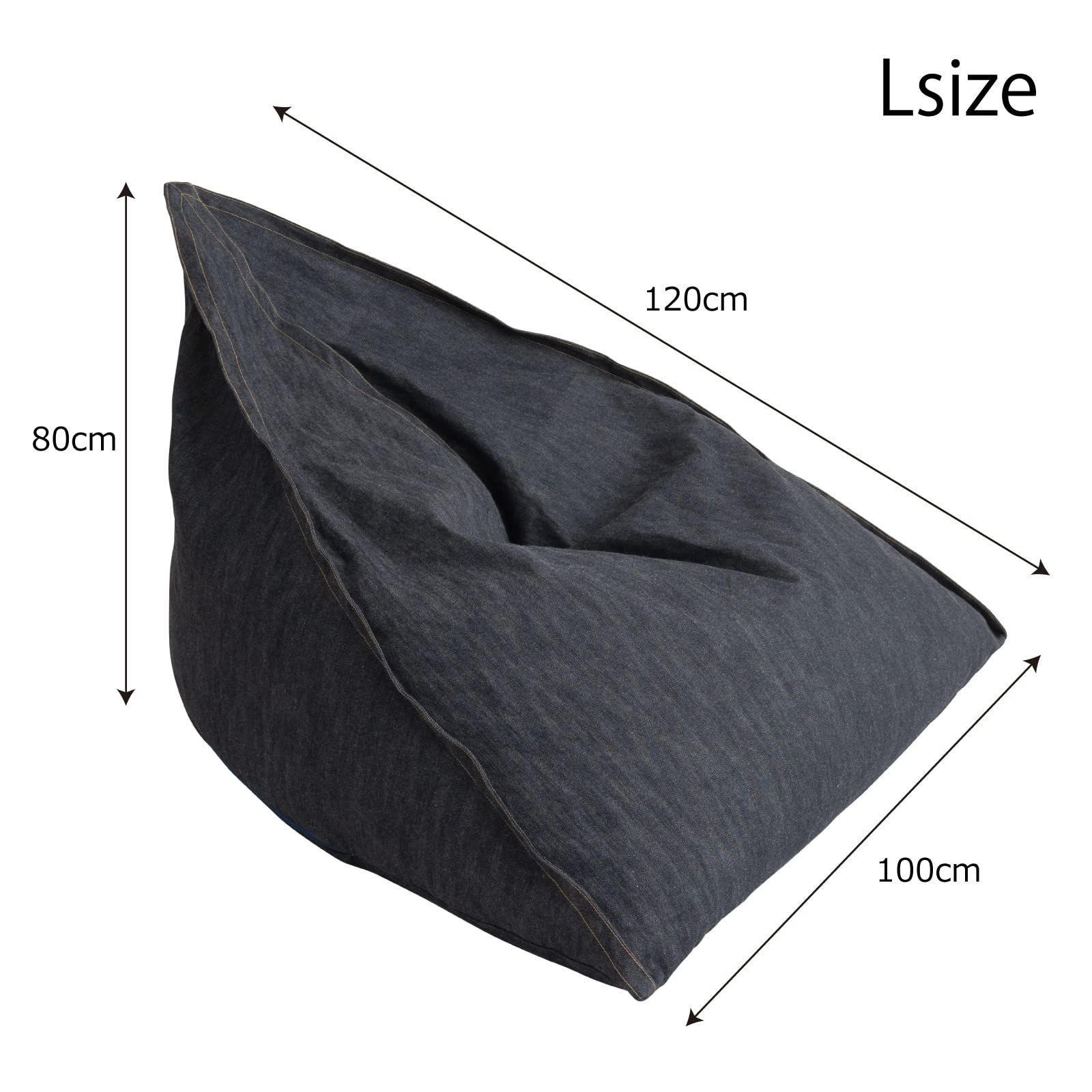 大人気 ビーズクッション フレックス販売 日本製 カルムトライアングルビーズソファ デニム Lサイズ TAG-100