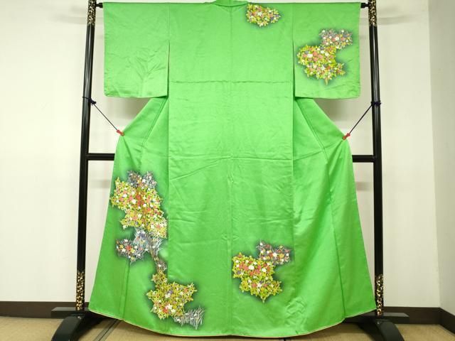 平和屋着物□訪問着 手描き 草花文 暈し染め 金彩 正絹 逸品 未