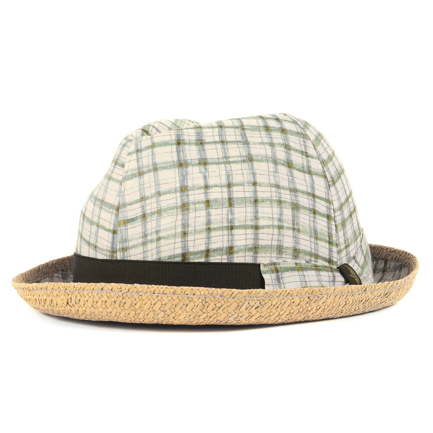 美品 Borsalino ボルサリーノ チェック プリント パナマ ストロー 