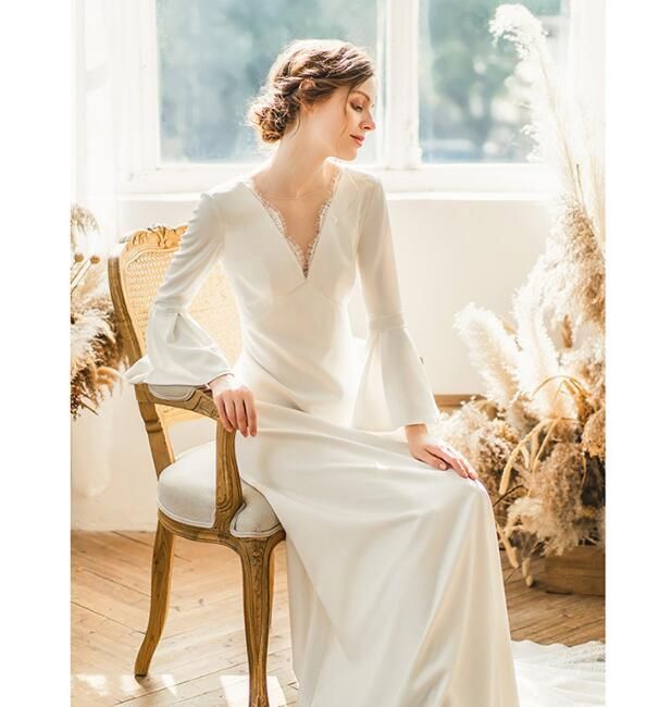 ウェディングドレス 前撮り スレンダーライン 長袖 シルク風 - メルカリ 