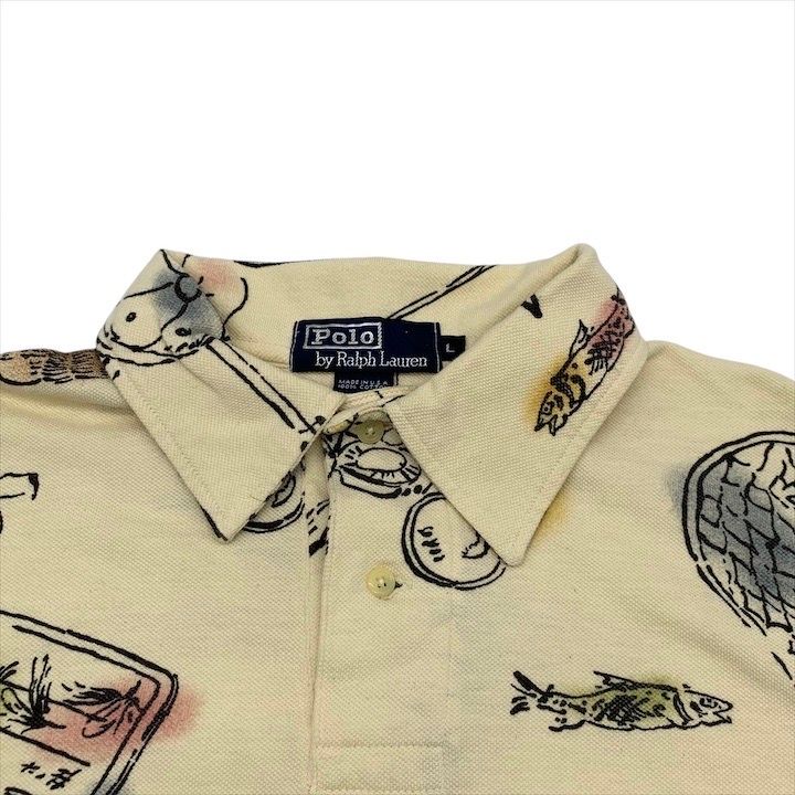 レア! 90s POLO Ralph Lauren フィッシング柄 ポロシャツ 良品 POLO Ralph Lauren ポロ ラルフローレン 90s レア フィッシング