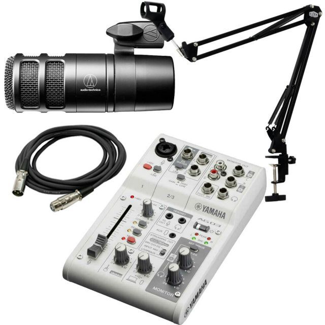 YAMAHA ミキサー AG03MK2 W 白 マイクAT2040 アーム型スタンドMPC1 黒 XLRケーブル 3m 配信セット 動画配信 ナレーション ポッドキャスト