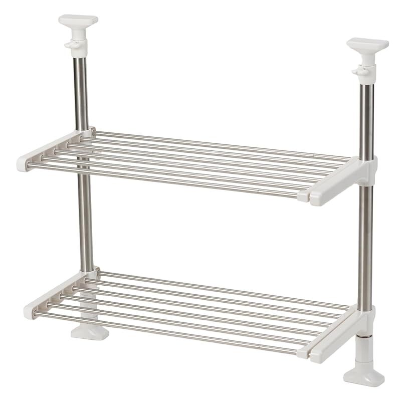 高儀 TAKAGI ステンレス スライド式 伸縮突っ張り棚 2段 棚 幅調整 つっぱり 工事不要 シルバー キッチン置き棚 収納棚 キッチン収納 錆びにくい 耐荷重10kg 0