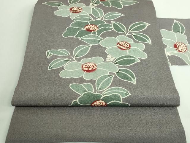 平和屋着物 上 和染紅型 栗山紅型 栗山吉三郎 九寸名古屋帯 椿 紫鼠色地 鬼しぼ縮緬 DZAA9527kh5