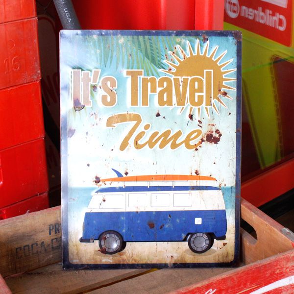 アンティークエンボスプレート「It's Travel Time」 （RECTサイン ） ブリキ製看板 ティンサイン アメリカ雑貨 アメリカン雑貨  メルカリ