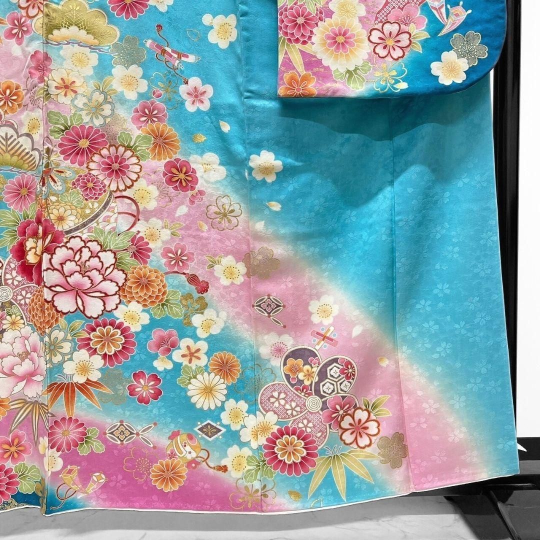 金駒刺繍金彩牡丹松竹梅水色振袖成人式 晴れの日 着物 032a p