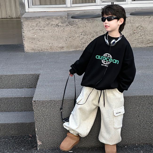 ペンシルレタリングカーゴパンツトップ-ボトム 幼児 キッズ ジュニア 起毛加工トップ-ボトムセット