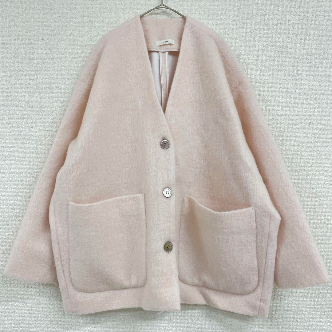 yori ウールシャギーカーディガン ピンク yori ヨリ ウールシャギージャケット カーディガン ノーカラー ピンク