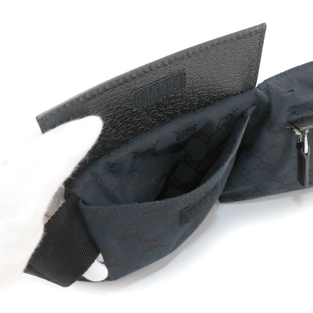 グッチ GUCCI GGキャンバス ウエスト ポーチ ボディ バッグ レザー ブラック 28566 シルバー 金具 Bum Belt Bag 90294497 DECORATOM_COM_BR