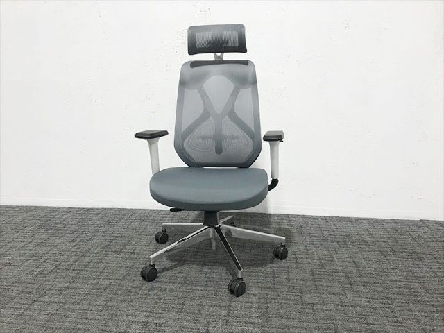 YS-1チェア メッシュ ヘッドレスト付 ランバーサポート付 オフィスチェア グレー