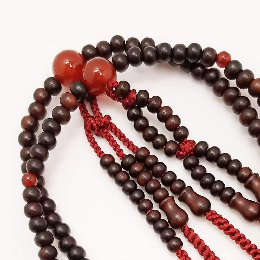 新着商品 土屋念珠店 京念珠 女性用 法華数珠 ツヤケシ紫檀 メノウ入 正絹房 桐箱入 -日蓮宗用- 玉の色 小豆色 赤 房の色 エンジ紫 主玉 5mm