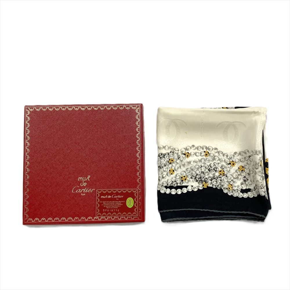 カルティエ Cartier パンテール スカーフ シルク ホワイト【中古 カルティエ Cartier パンテール スカーフ シルク ホワイト【中古
