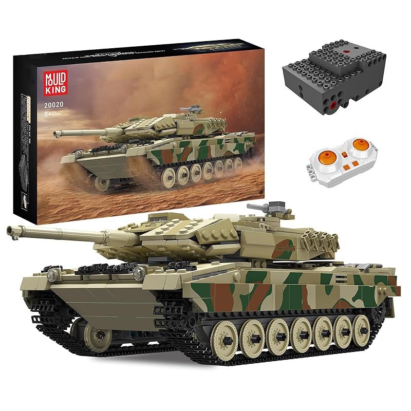 Mould King 20020ハイテクMOCヒョウ2戦車積み木おもちゃ 軍用車両積み木セット リモコン付き電動積み木 8歳以上の男の子と子供に適している 1091件以上