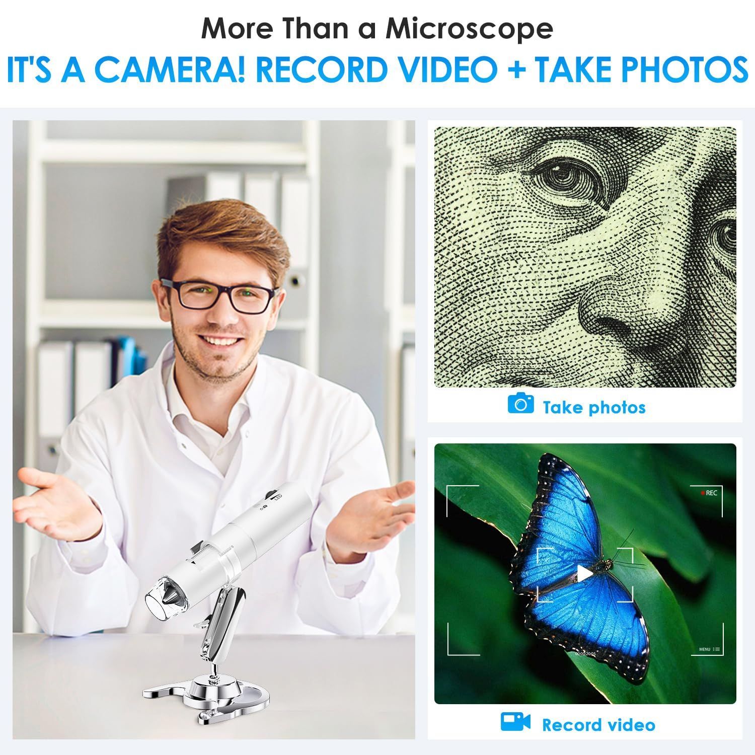 デジタル 顕微鏡 2MP 50-1000倍 充電式usb 電子顕微鏡拡大鏡内視鏡