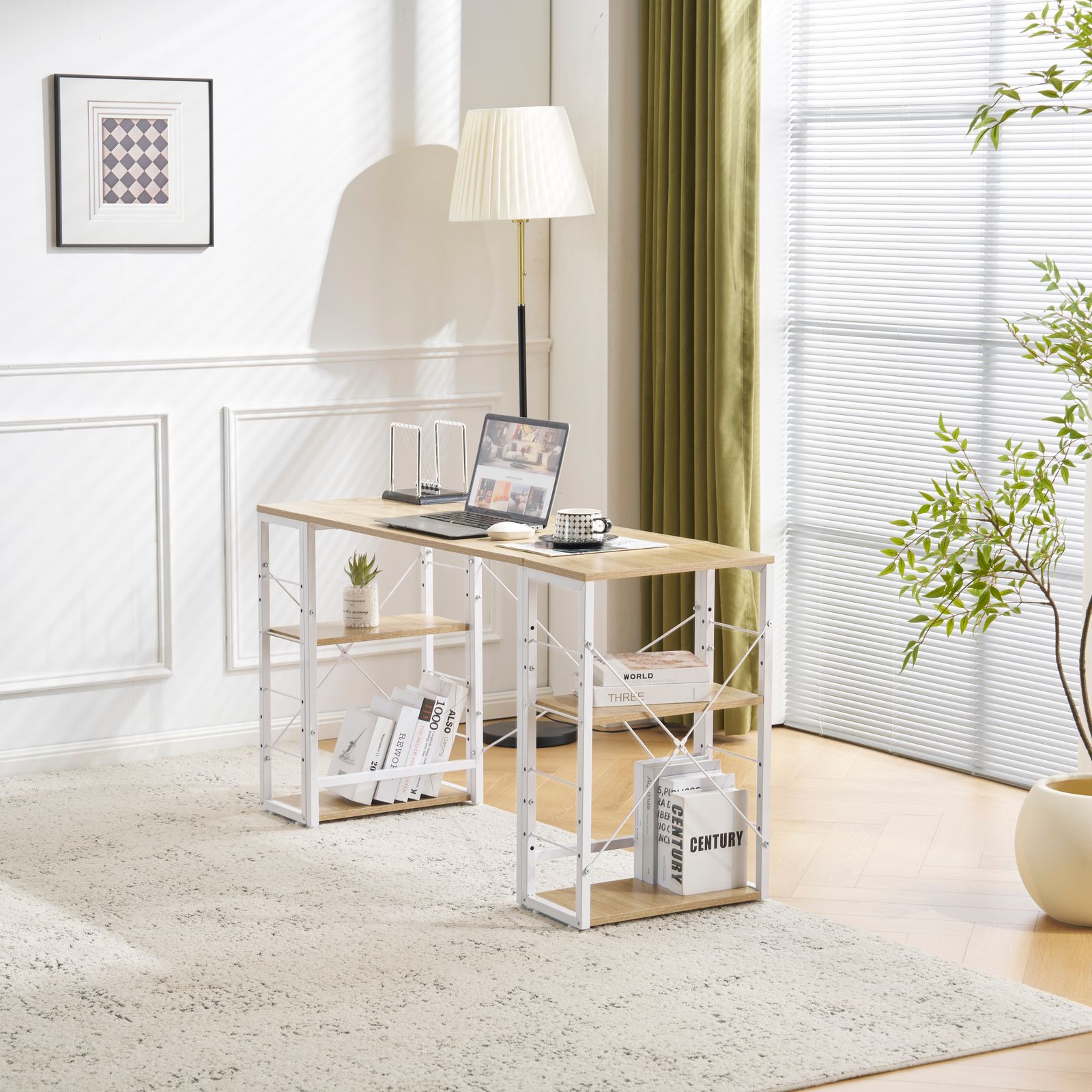 ナチュラルウッド棚付きデスク 東谷 デスク 木製 棚付き 112×45