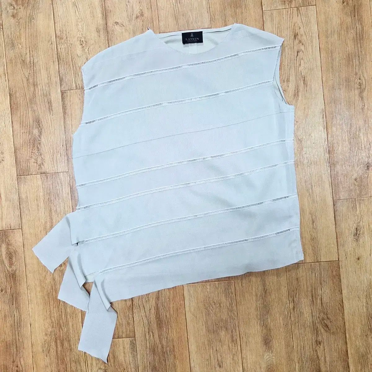 ランバンコレクション LANVIN アシンメトリー キャップ スリーブ シースルートップ 55 ー 66